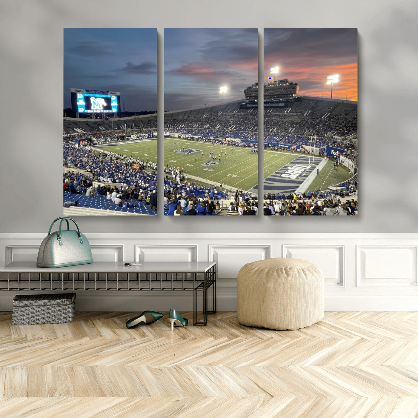 MGV-CV-48X32-3P - Memphis Tigers Football Team Print - Memphis Simmons Bank Liberty Stadium Wall Art Canvas Print