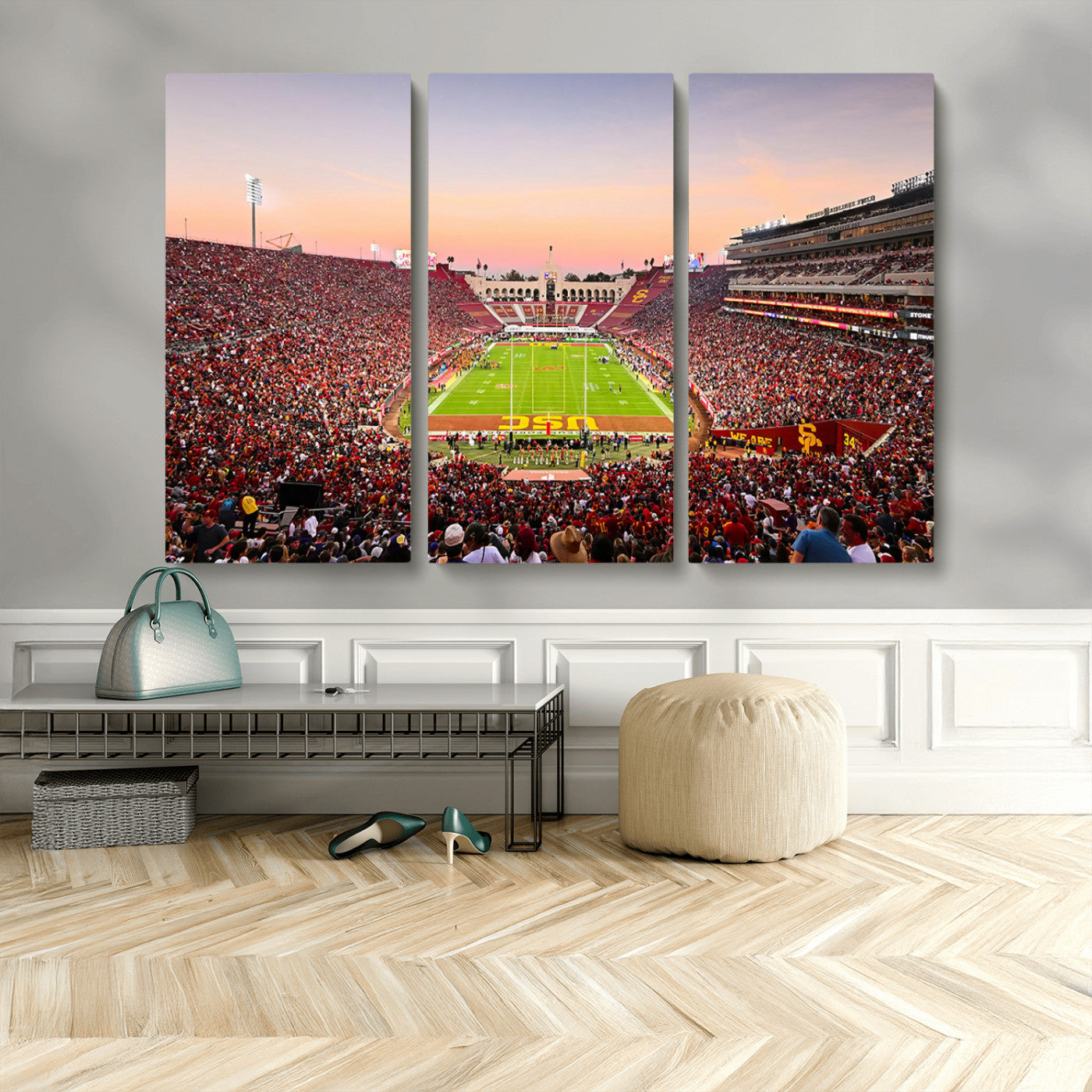 MGV-CV-48X32-3P - The University of Southern California USC Trojans Football Team Print - Los Angeles Memorial