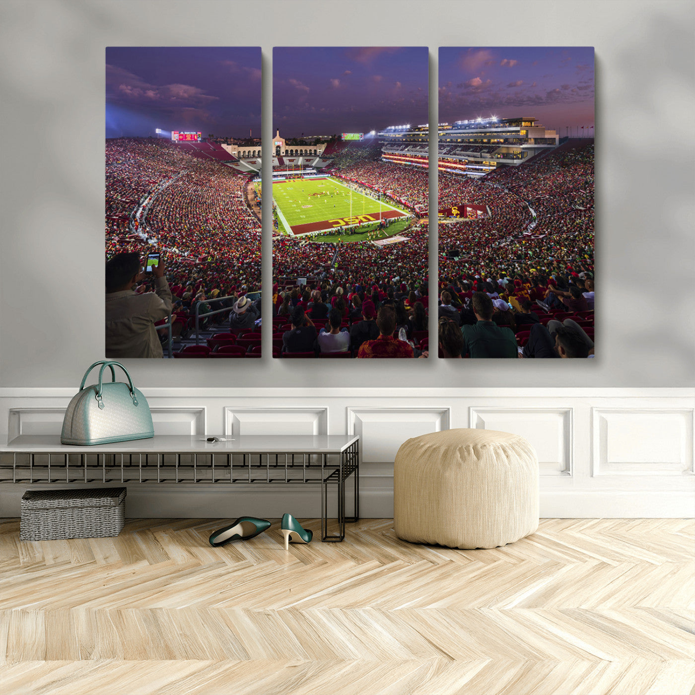 MGV-CV-48X32-3P - The University of Southern California USC Trojans Football Team Print - Los Angeles Memorial