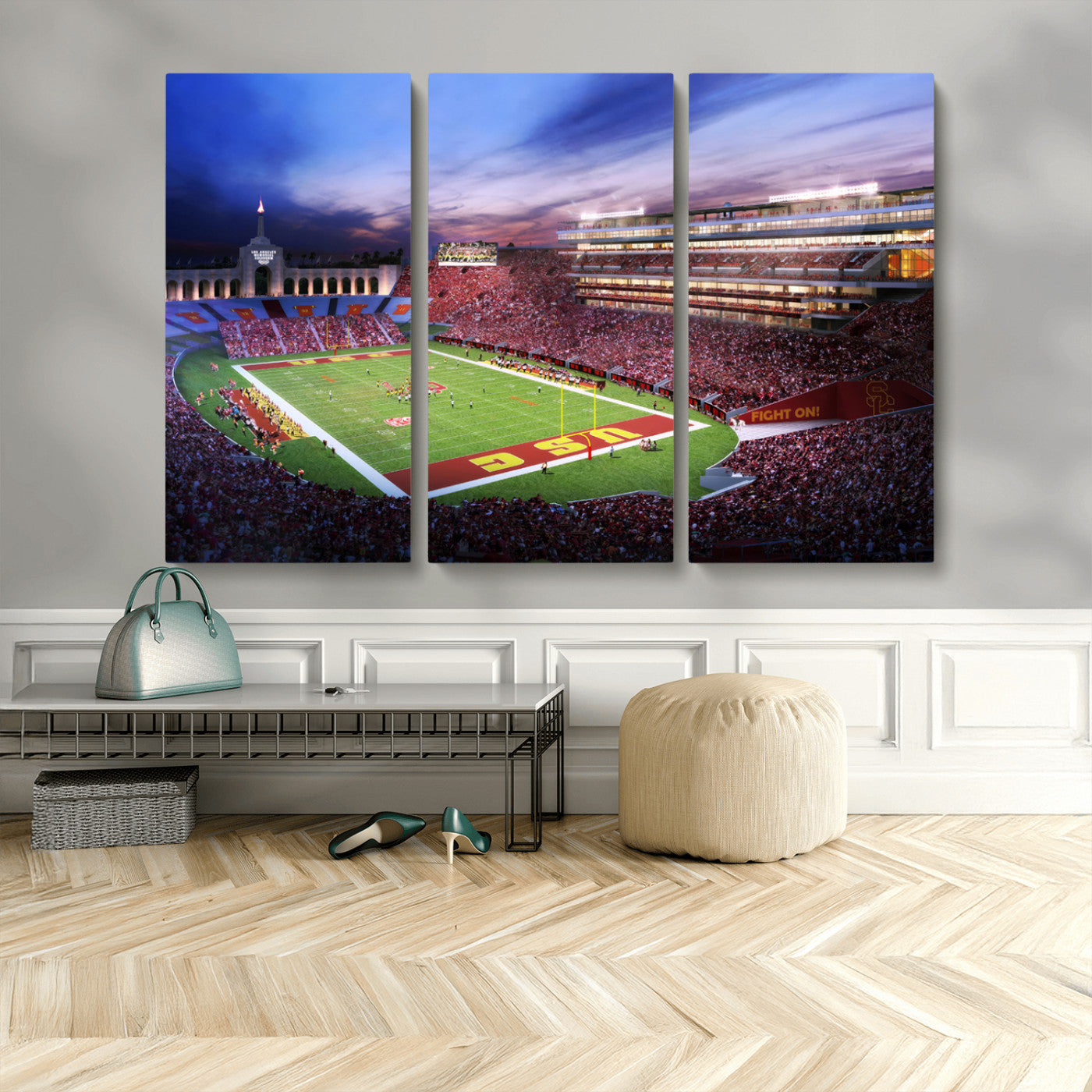 MGV-CV-48X32-3P - The University of Southern California USC Trojans Football Team Print - Los Angeles Memorial