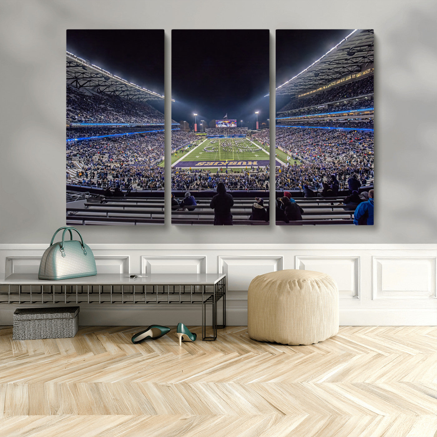 MGV-CV-48X32-3P - The University of Washington Huskies Football Team Print - Seattle Husky Stadium Wall Art Canvas