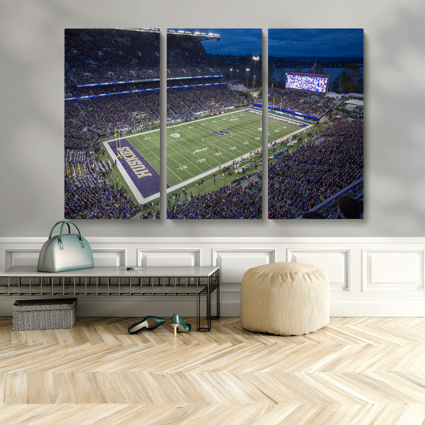 MGV-CV-48X32-3P - The University of Washington Huskies Football Team Print - Seattle Husky Stadium Wall Art Canvas