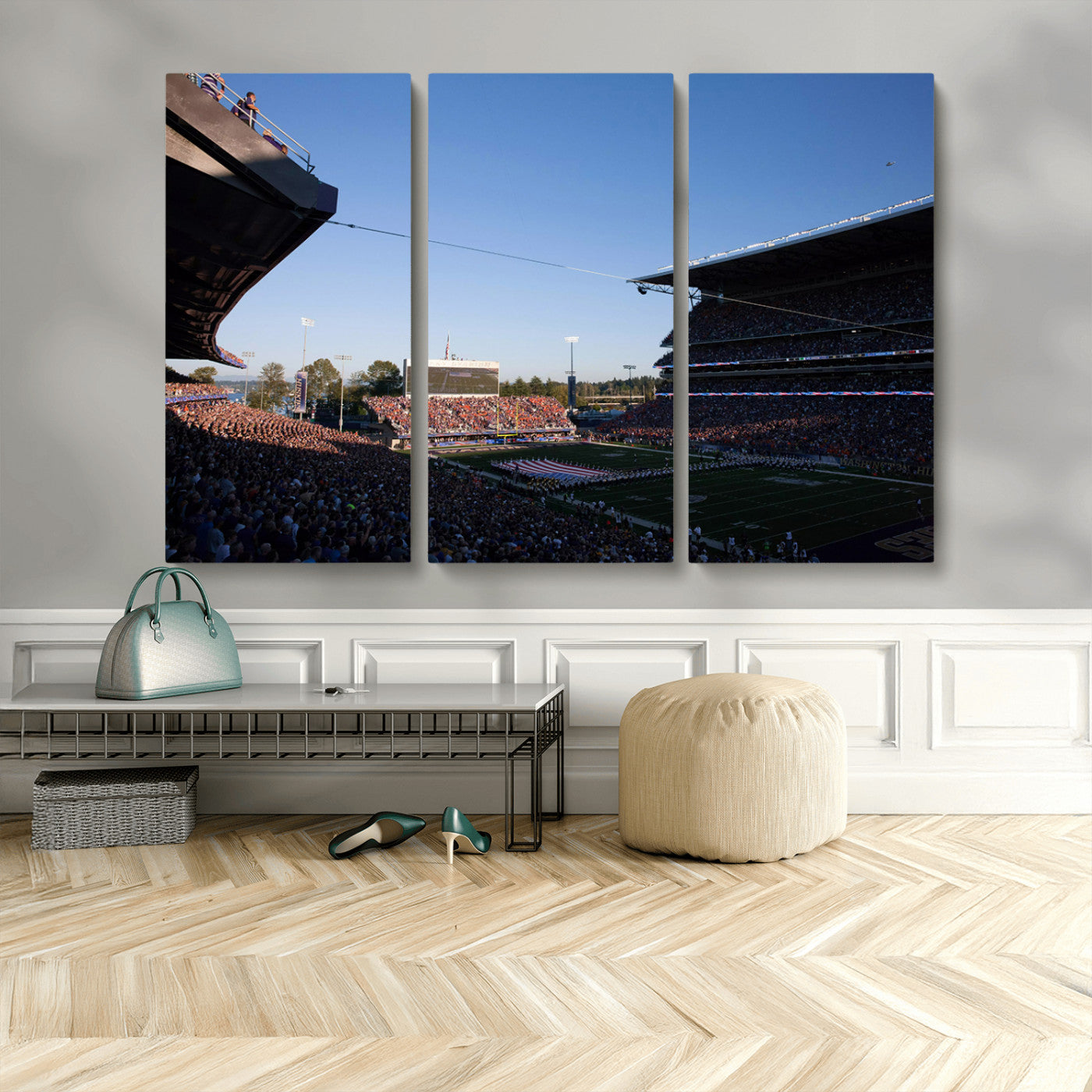 MGV-CV-48X32-3P - The University of Washington Huskies Football Team Print - Seattle Husky Stadium Wall Art Canvas