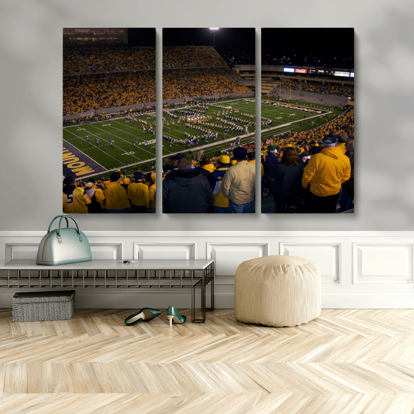 MGV-CV-48X32-3P - West Virginia Uni Mountaineers Football Team Print - Milan Puskar Stadium Canvas Print Wall Art,