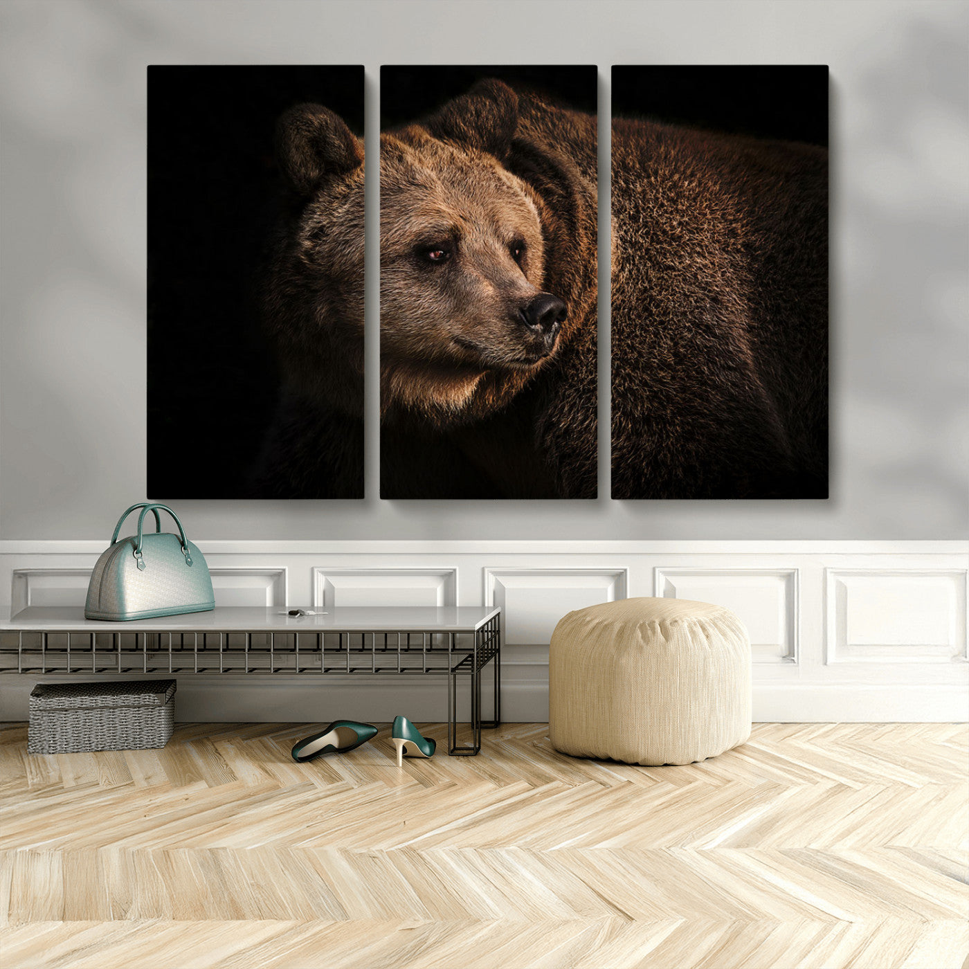 MGV-CV-48X32-3P - Wild Grizzly 399 Bear Canvas Wall Art Print, Bear Animal Canvas Artwork Print, Black Bear Wall Art