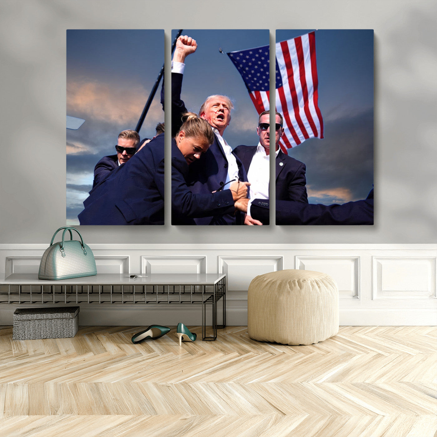 MGV-CV-48X32-3P - Donald Trump Assassination Attempt Wall Art Print, Trump Historic Footage - Iconic Reaction by Trump