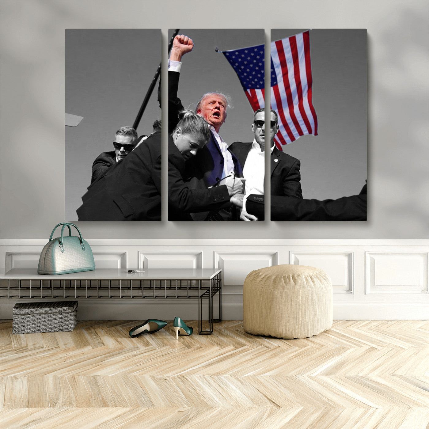 MGV-CV-48X32-3P - Donald Trump Assassination Attempt Wall Art Print, Trump Historic Footage - Iconic Reaction by Trump