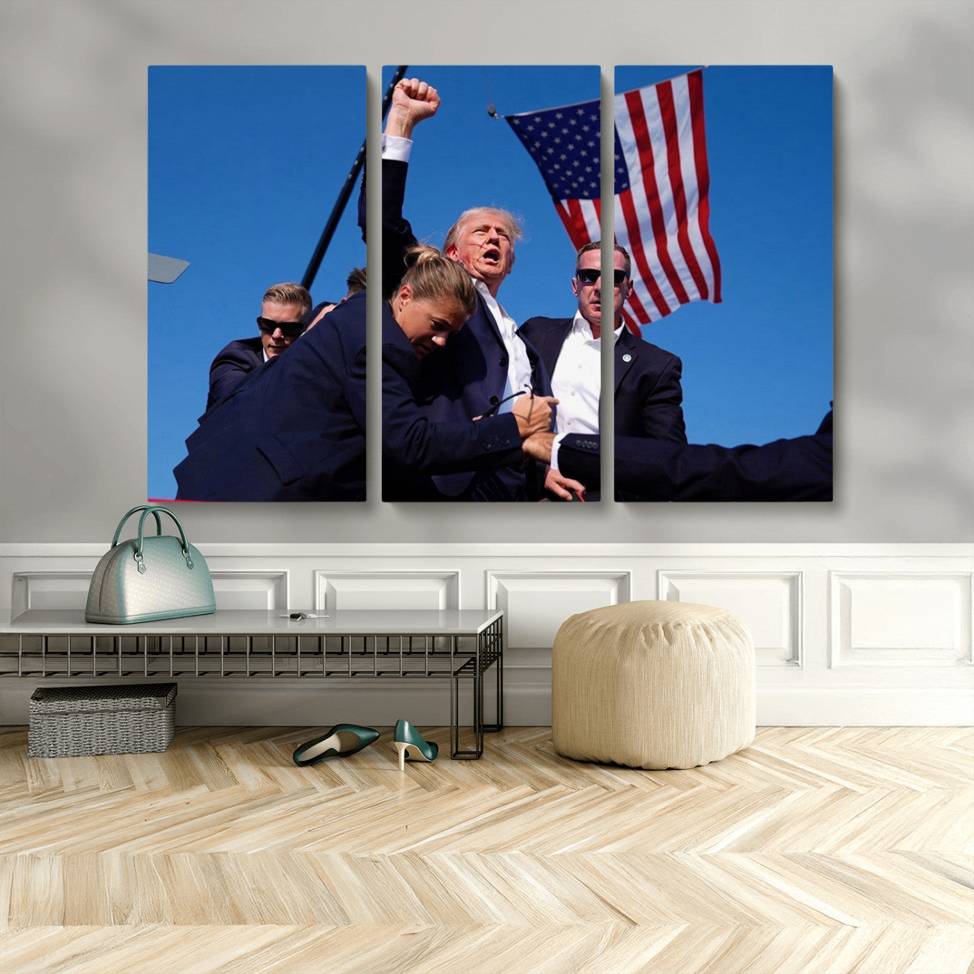 MGV-CV-48X32-3P - Donald Trump Assassination Attempt Wall Art Print, Trump Historic Footage - Iconic Reaction by Trump