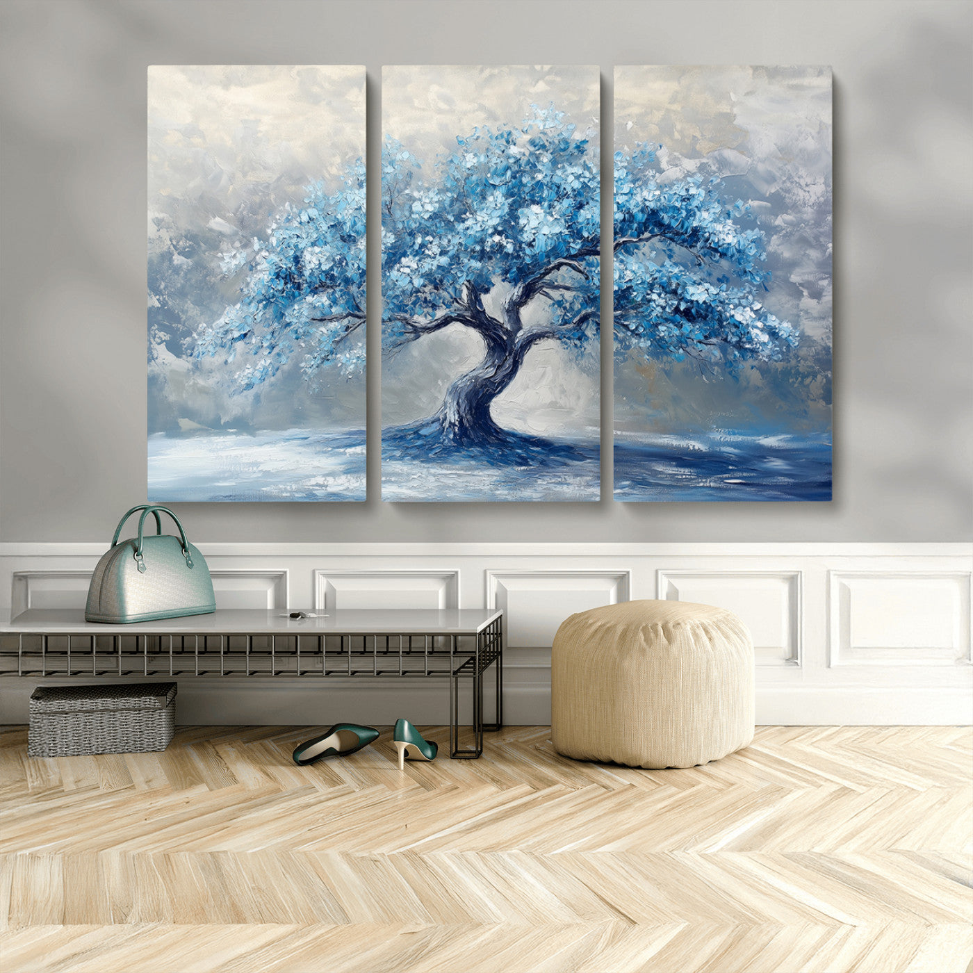 MGV-CV-48X32-3P - Abstract Blue Tree Art Canvas Print, Majestic Tree Wall Art Print for Farmhouse Decor