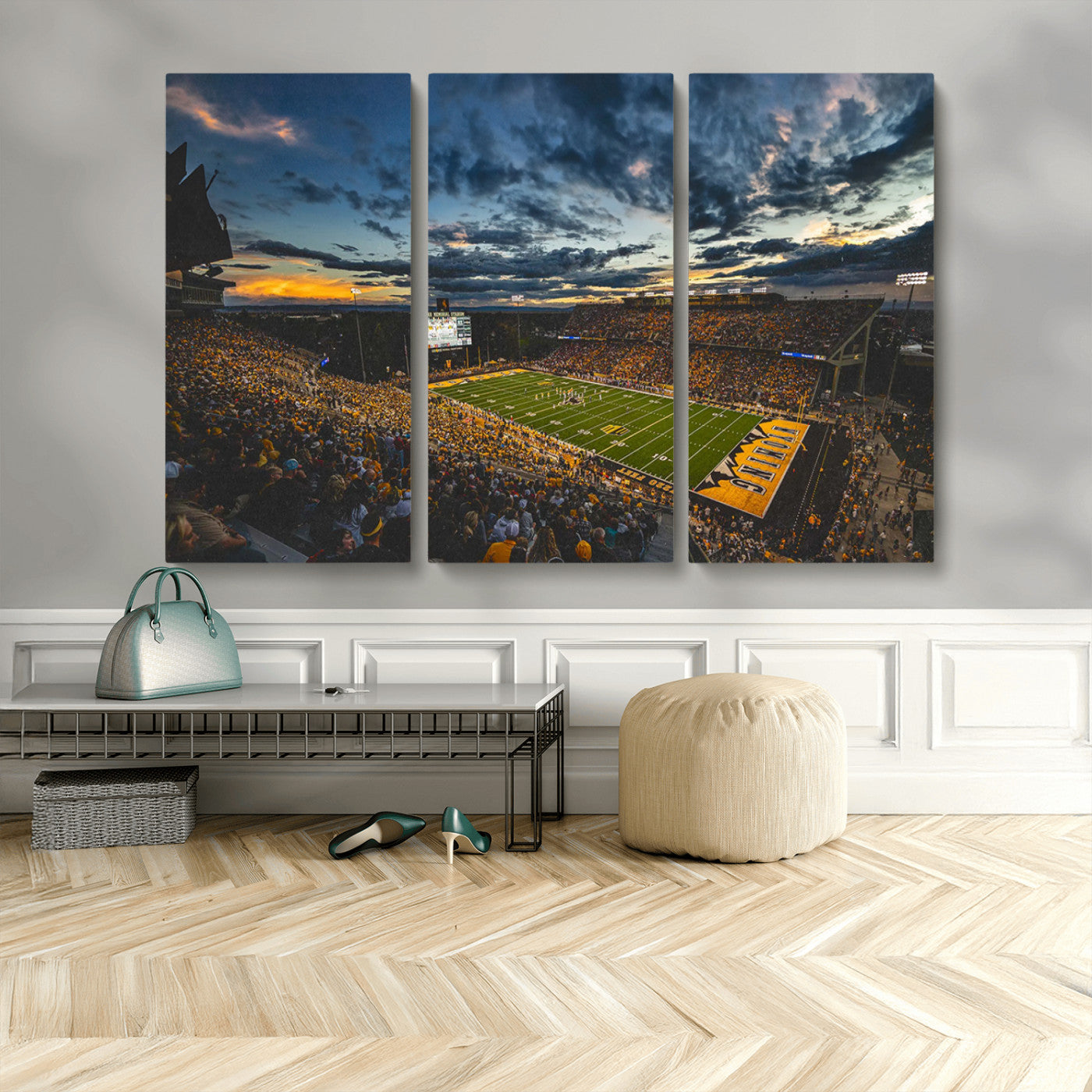 MGV-CV-48X32-3P - University of Wyoming Cowboys Football Team Print - Laramie War Memorial Stadium Wall Art Canvas