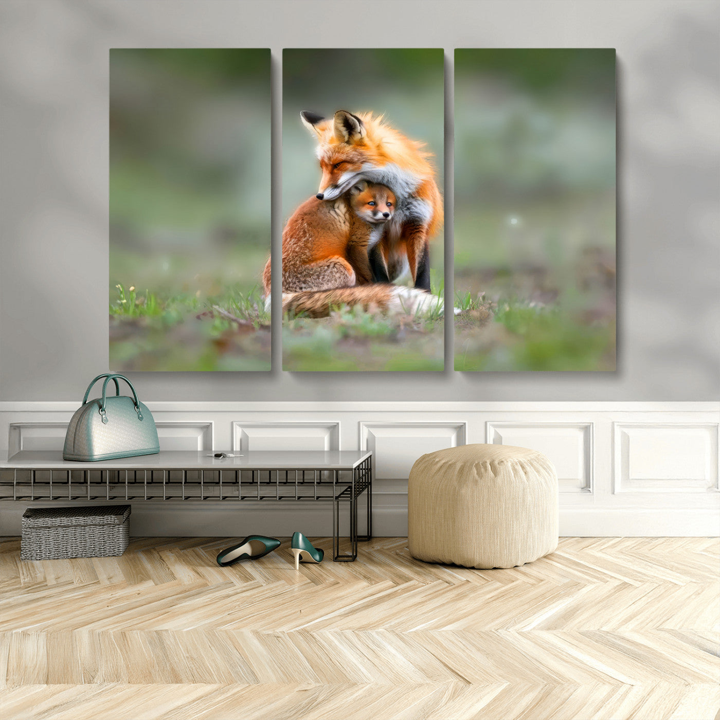MGV-CV-48X32-3P - Heartwarming Fox and Baby Cub Wall Art | Ready to Hang Canvas Print of Foxes in Nature | Perfect for