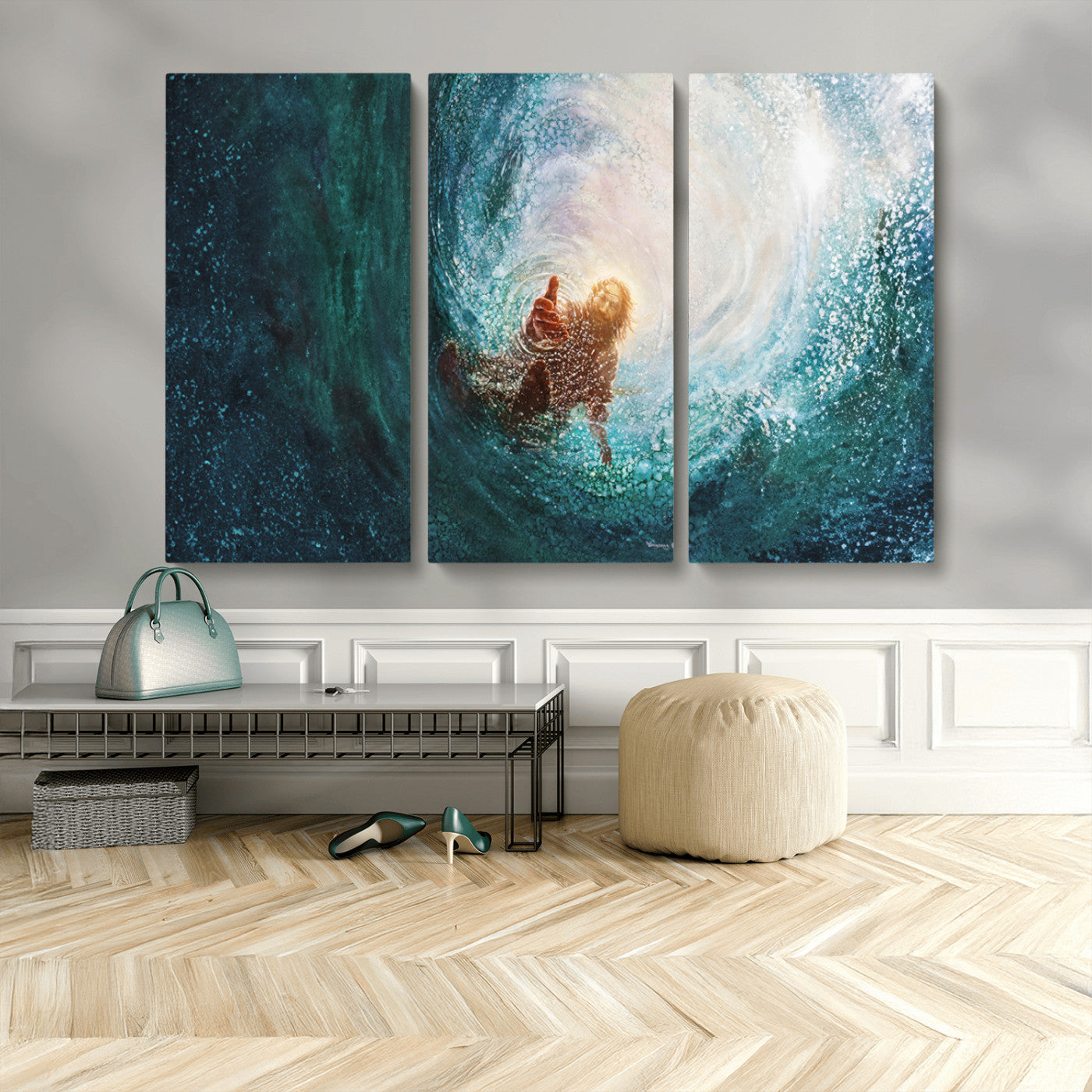 MGV-CV-48X32-3P - Powerful Jesus Canvas Print - Hand of Salvation, Inspirational Wall Art - Framed, Ready to Hang for
