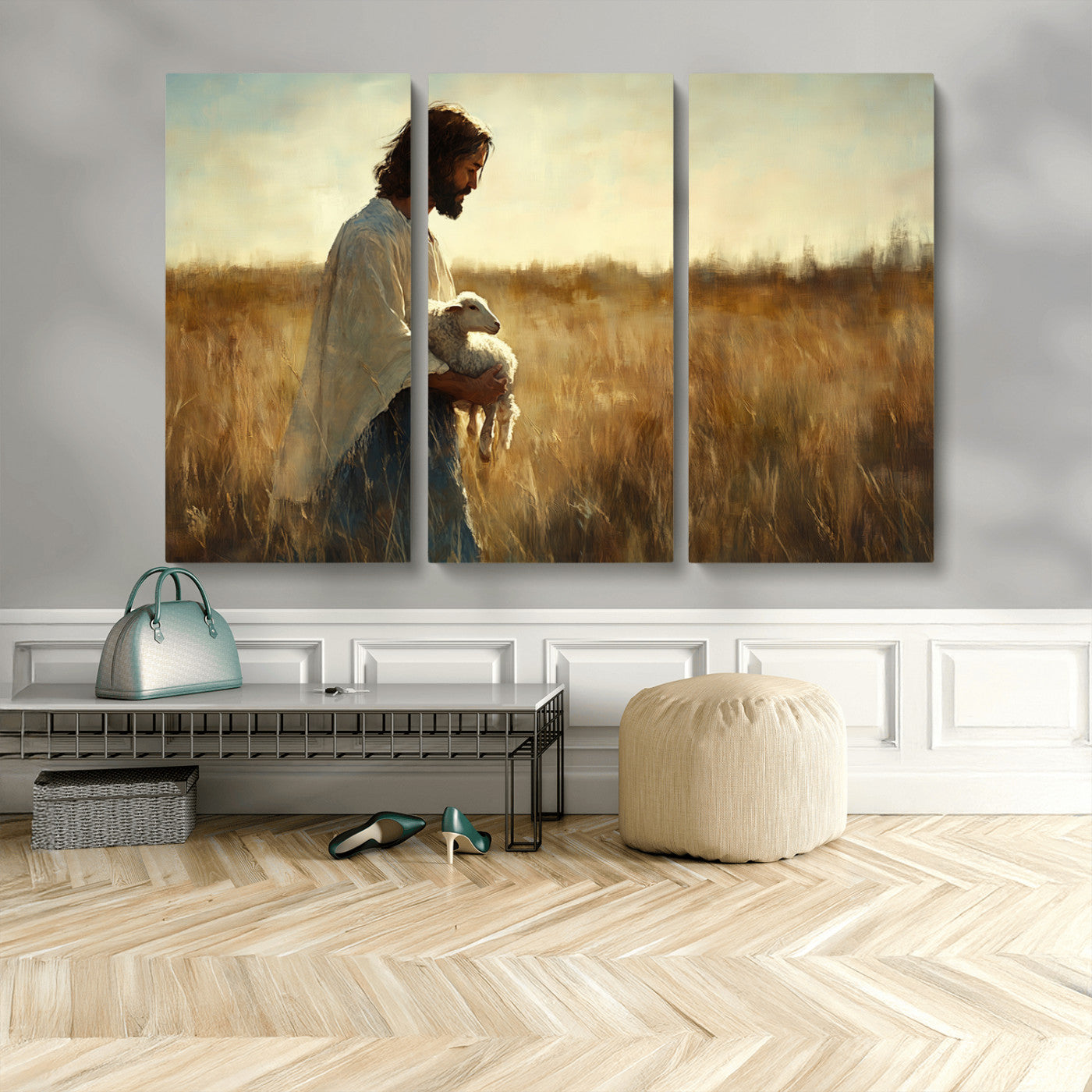 MGV-CV-48X32-3P - Jesus the Good Shepherd Wall Art Canvas Print - Inspirational Christian Religious Print for Prayer