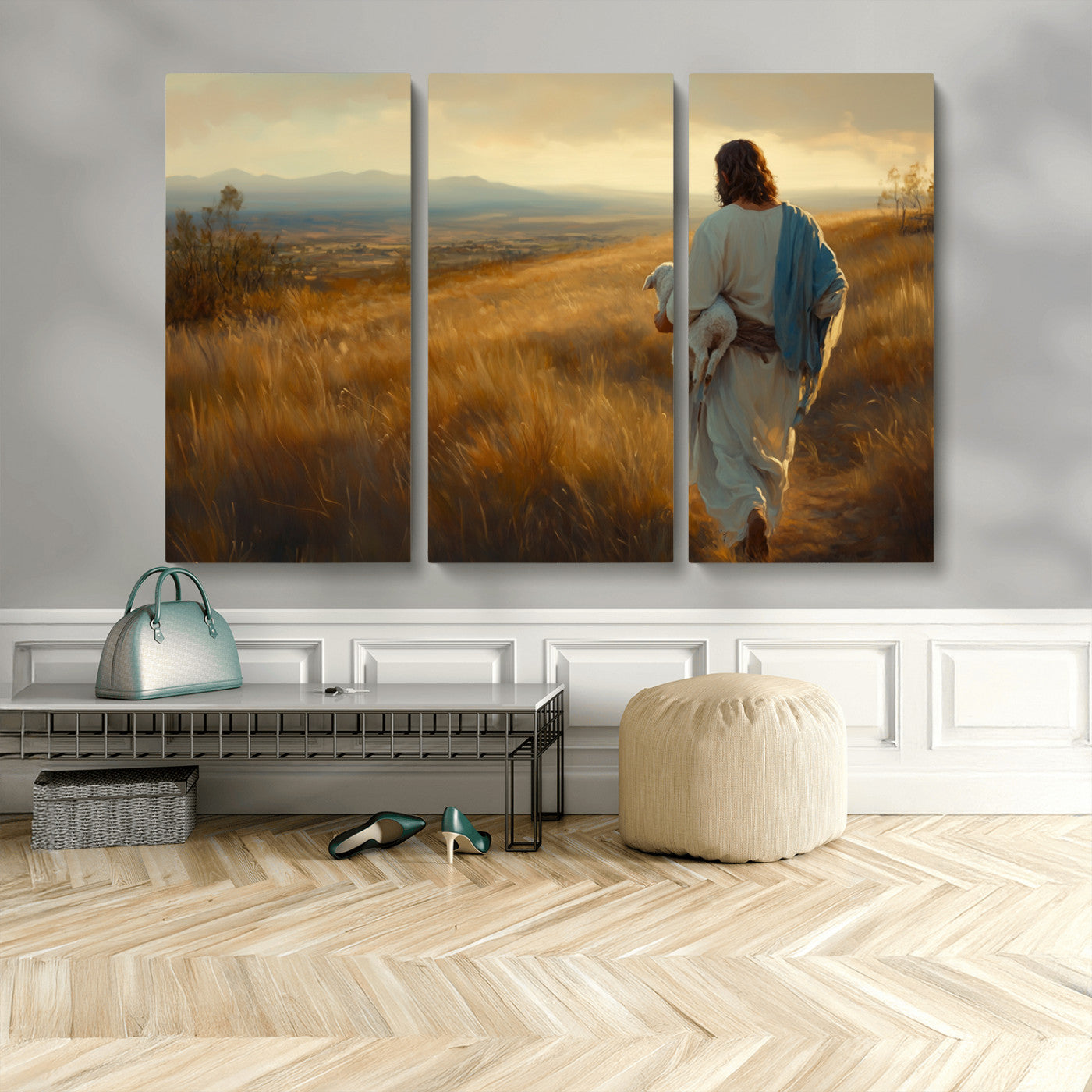 MGV-CV-48X32-3P - Jesus the Good Shepherd Wall Art Canvas Print - Inspirational Christian Religious Print for Prayer