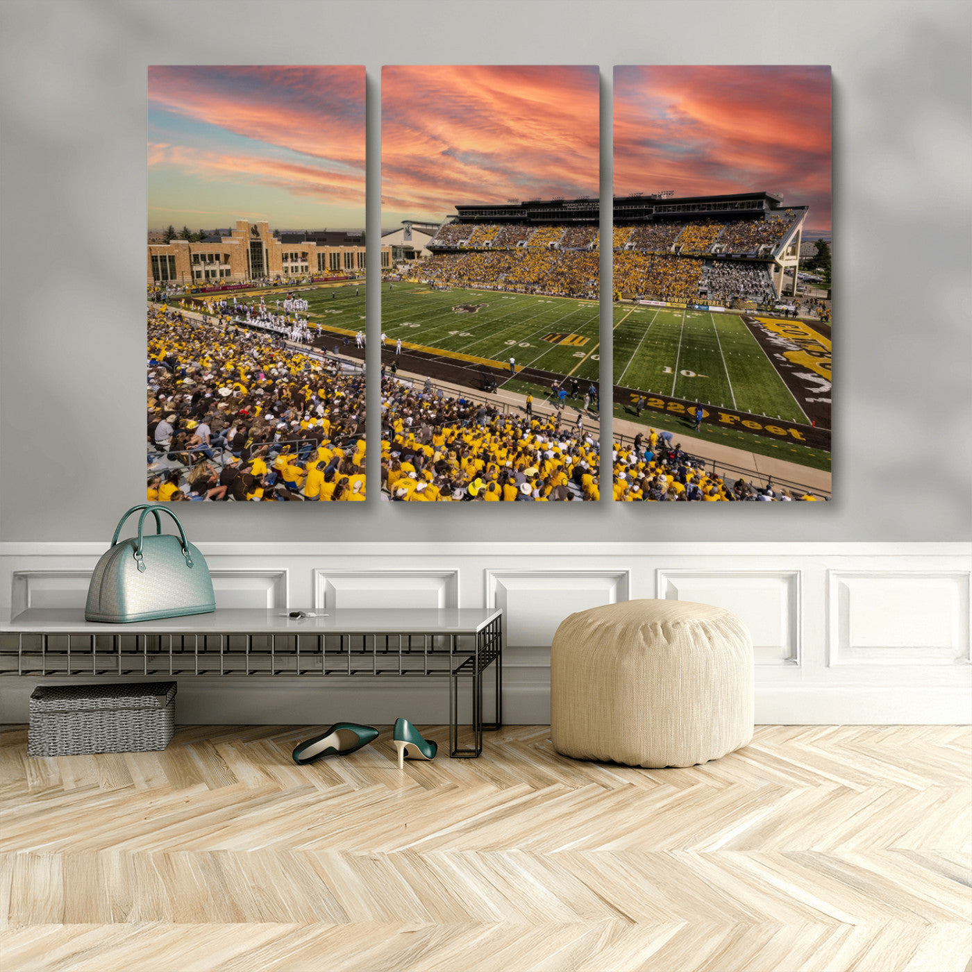 MGV-CV-48X32-3P - University of Wyoming Cowboys Football Team Print - Laramie Jonah Field War Memorial Stadium Wall