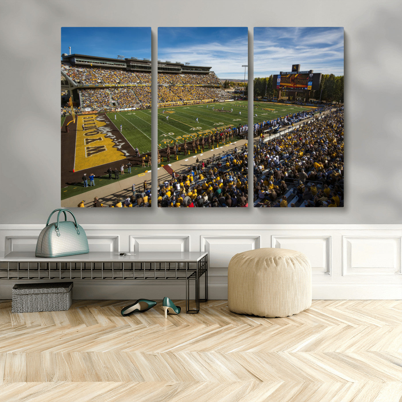 MGV-CV-48X32-3P - University of Wyoming Cowboys Football Team Print - Laramie Jonah Field War Memorial Stadium Wall
