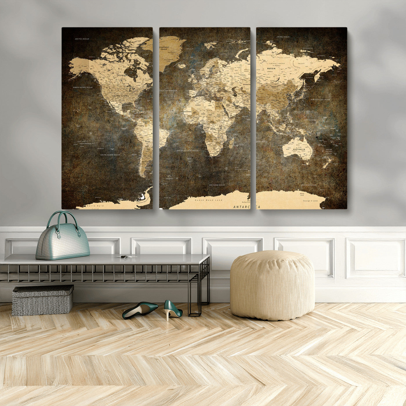 MGV-CV-48X32-3P - Push Pin World Map Canvas Print – Framed Wall Art for Couples to Track Their Travels – Anniversary