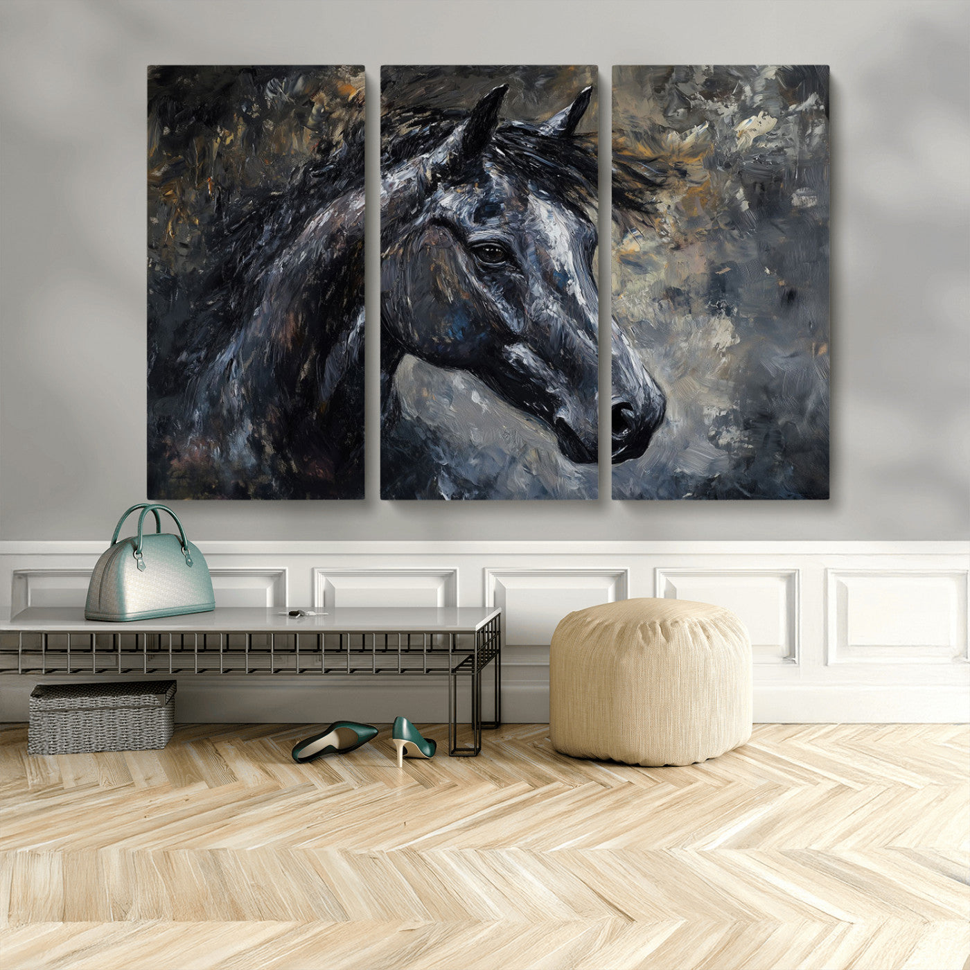 MGV-CV-48X32-3P - Large Abstract Horse Wall Art Canvas Print | Farmhouse Wall Decor | Rustic Horse Art | Western Cabin