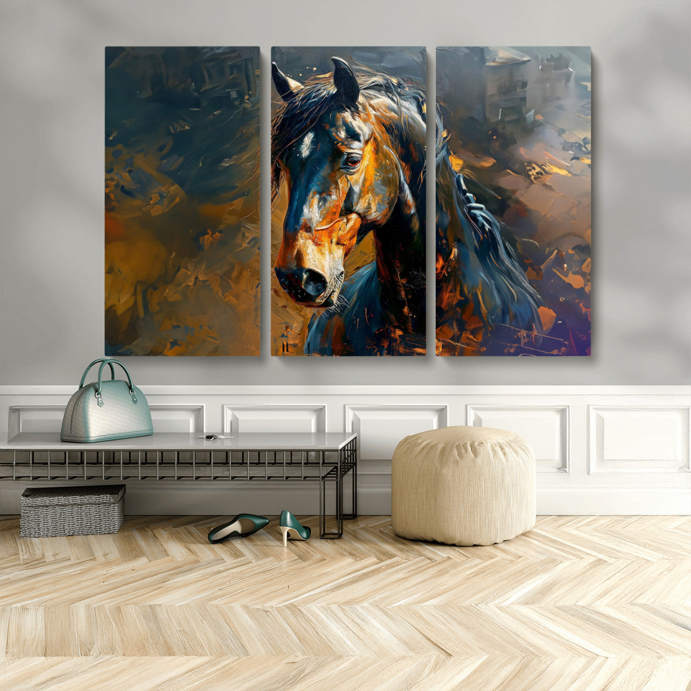 MGV-CV-48X32-3P - Abstract Horse Wall Art Canvas Print | Farmhouse Wall Decor | Western Cabin Art | Rustic Horse Decor