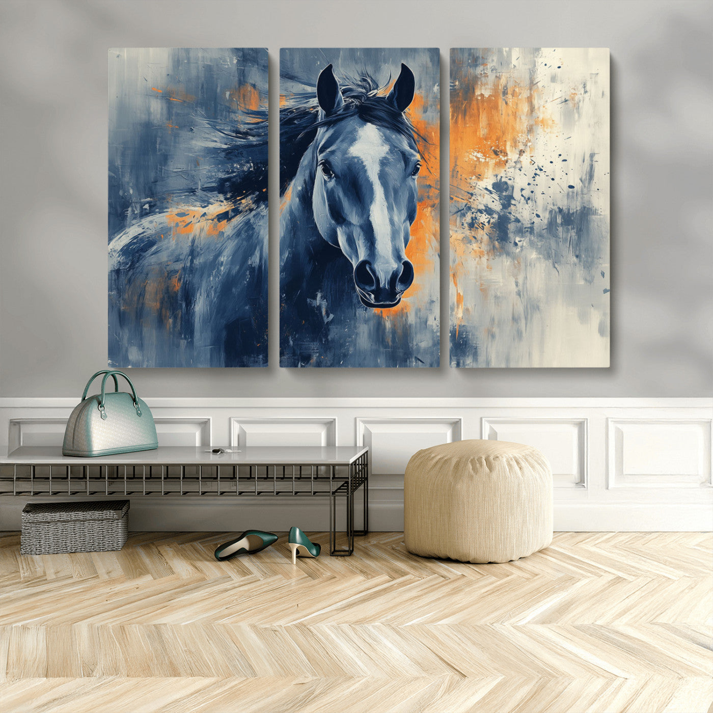 MGV-CV-48X32-3P - Abstract Blue Horse Wall Art Print Canvas | Horse Wall Art Print | Western Decor for Farmhouse |