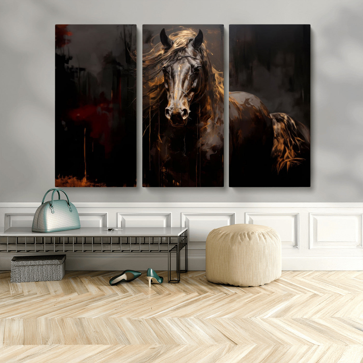 MGV-CV-48X32-3P - Abstract Black Horse Canvas Print for Farmhouse Wall Art | Abstract Equine Wall Art | Western Decor