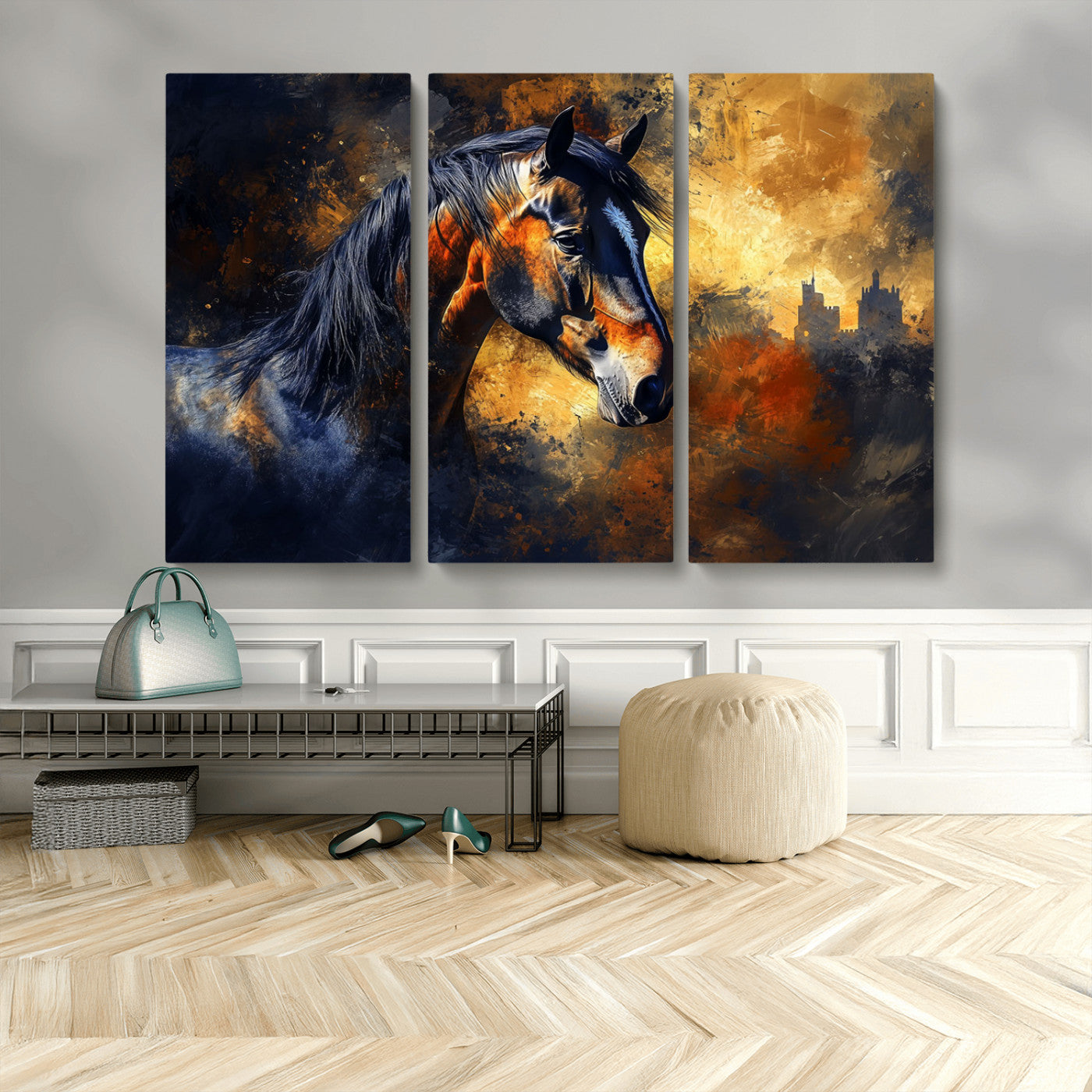 MGV-CV-48X32-3P - Abstract Horse Art Print - Abstract Canvas Wall Art | Perfect for Rustic Farmhouse, Modern, or