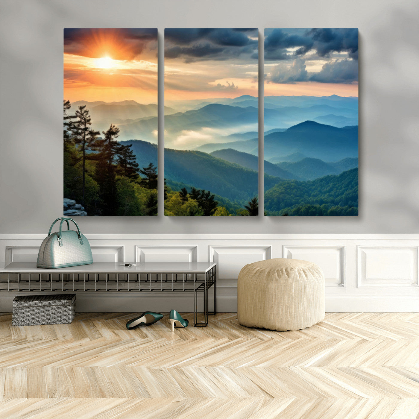 MGV-CV-48X32-3P - Sunrise Over Mountain Range Wall Art Canvas Print, Farmhouse Wall Decor, Cabin Wall Art