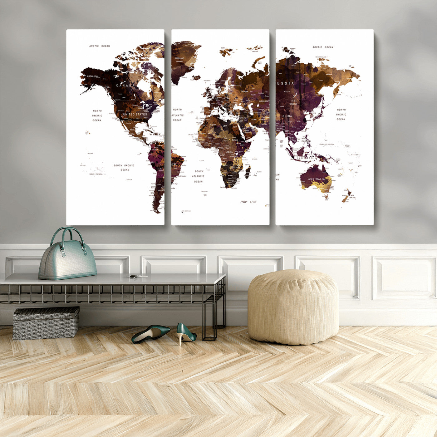 MGV-CV-48X32-3P - Push Pin World Map Canvas Print – Framed Wall Art for Couples to Track Their Travels – Anniversary