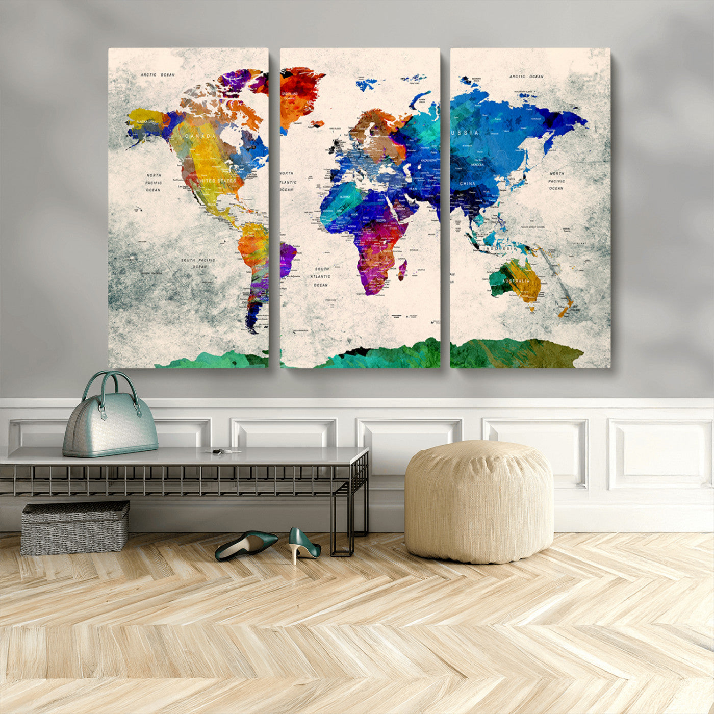 MGV-CV-48X32-3P - Push Pin World Map Canvas Print – Framed Wall Art for Couples to Track Their Travels – Anniversary