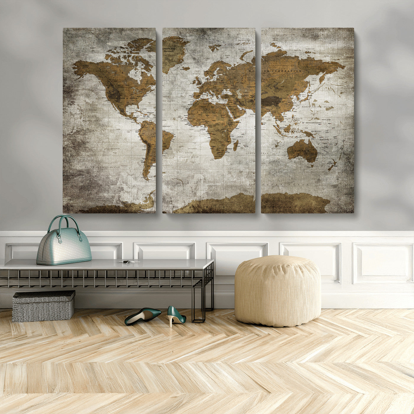 MGV-CV-48X32-3P - Push Pin World Map Canvas Print – Framed Wall Art for Couples to Track Their Travels – Anniversary