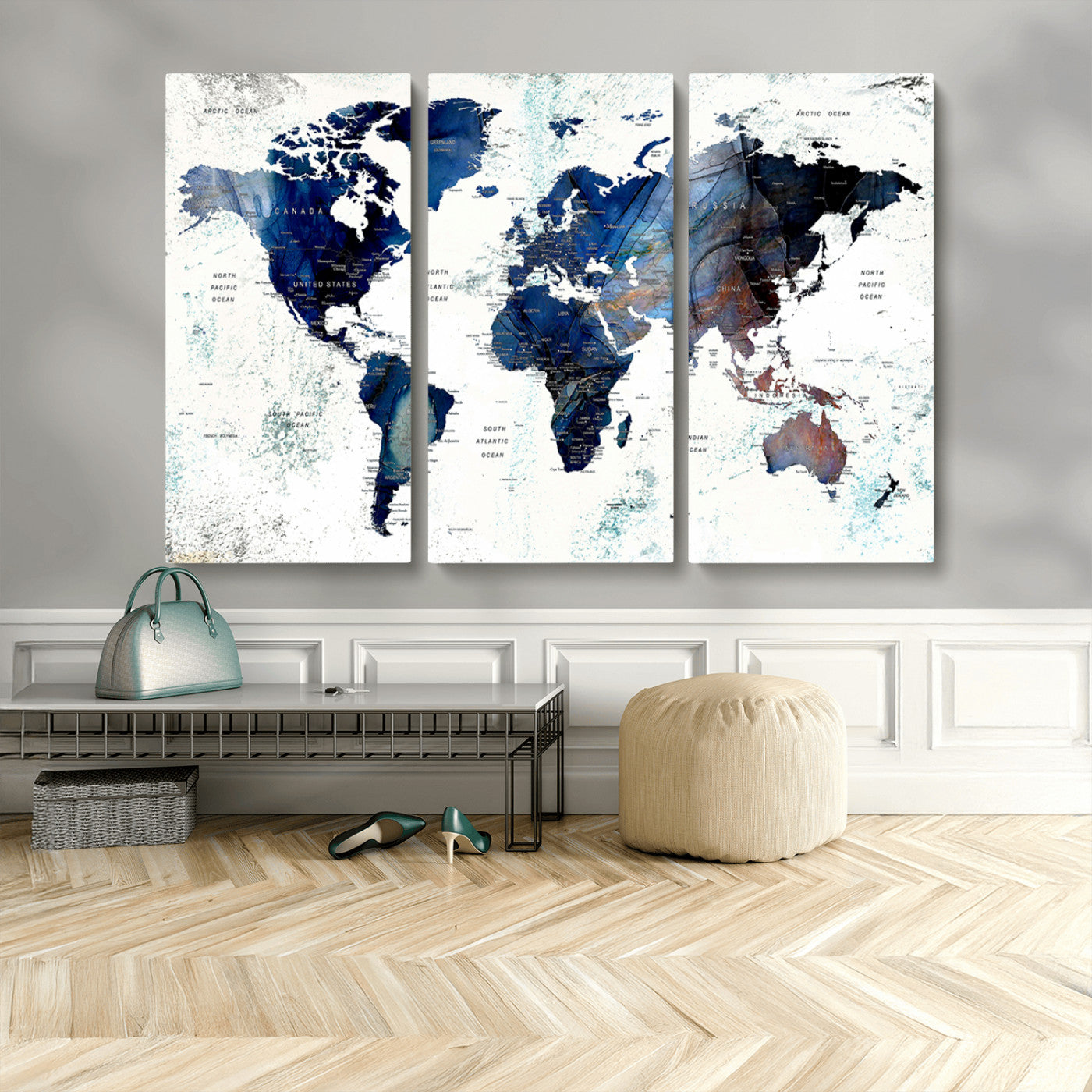 MGV-CV-48X32-3P - Push Pin World Map Canvas Print – Framed Wall Art for Couples to Track Their Travels – Anniversary