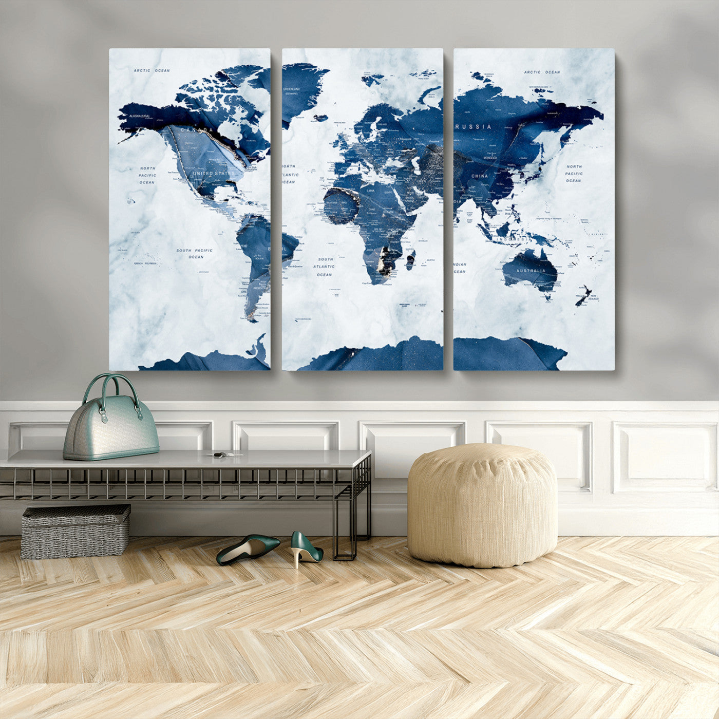 MGV-CV-48X32-3P - Push Pin World Map Canvas Print – Framed Wall Art for Couples to Track Their Travels – Anniversary