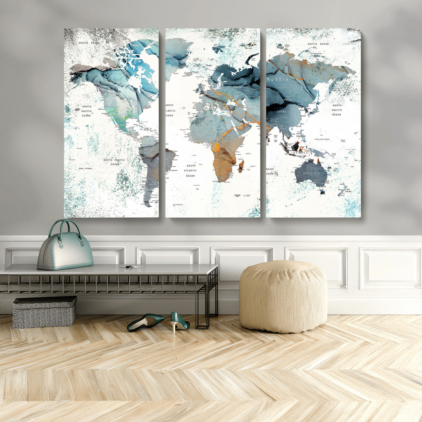 MGV-CV-48X32-3P - Push Pin World Map Canvas Print – Framed Wall Art for Couples to Track Their Travels – Anniversary