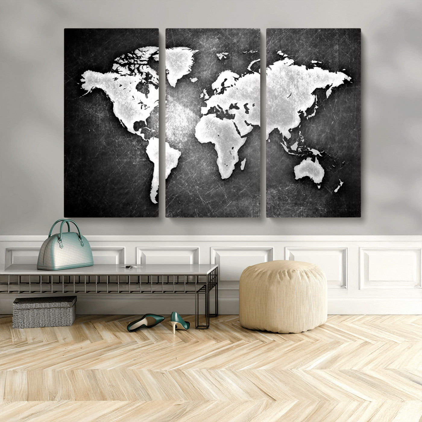 MGV-CV-48X32-3P - World Map Wall Art Canvas Print – Framed Wall Art for Anniversary Gift or Home Adventure Decor