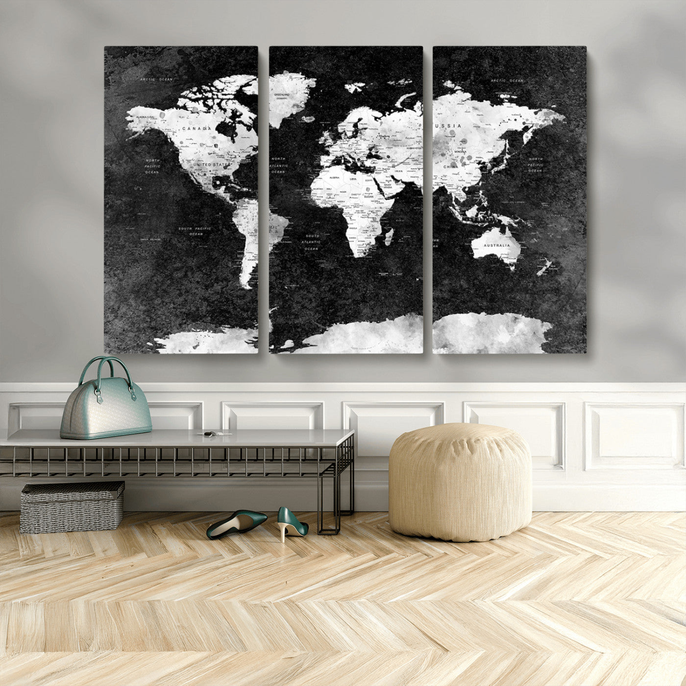 MGV-CV-48X32-3P - Push Pin World Map Canvas Print – Framed Wall Art for Couples to Track Their Travels – Anniversary