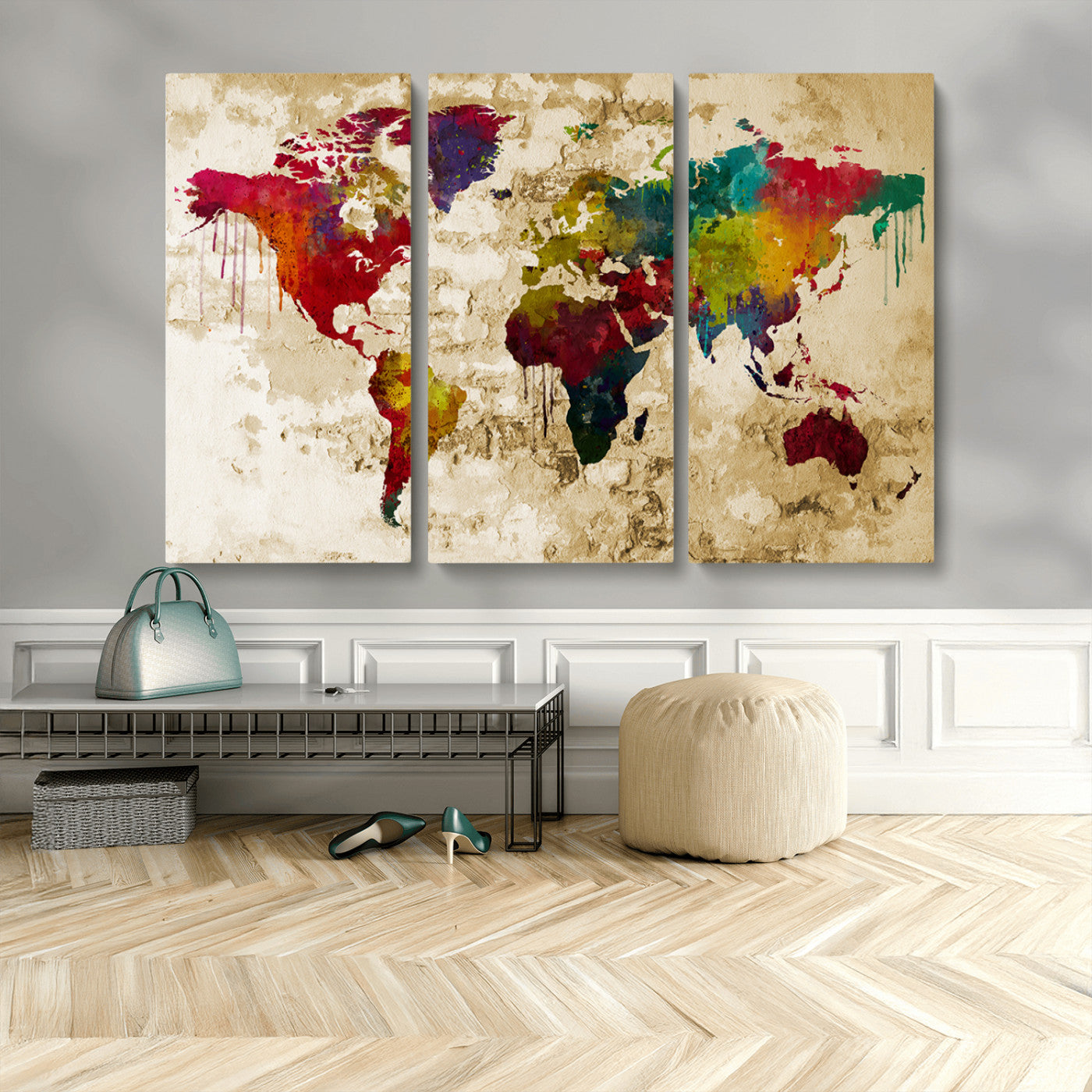 MGV-CV-48X32-3P - Push Pin World Map Canvas Print – Framed Wall Art for Couples to Track Their Travels – Anniversary
