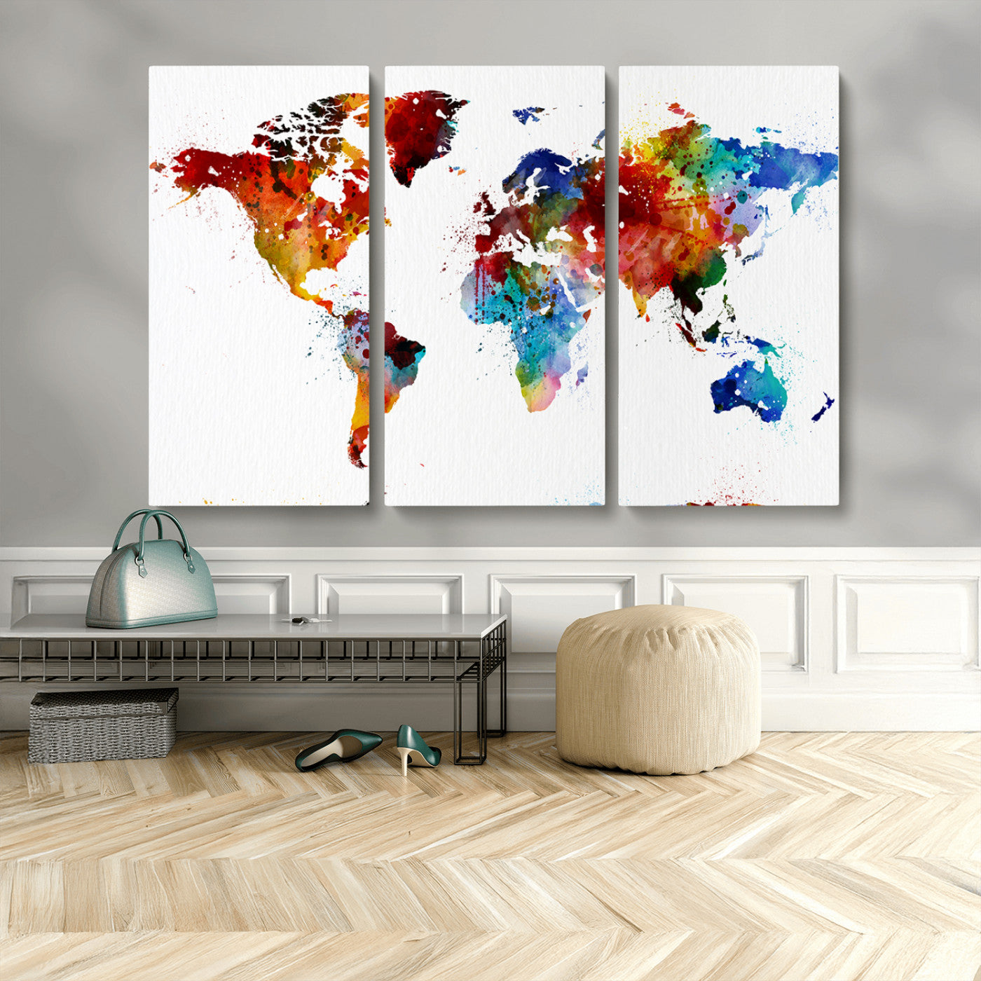 MGV-CV-48X32-3P - Push Pin World Map Canvas Print – Framed Wall Art for Couples to Track Their Travels – Anniversary