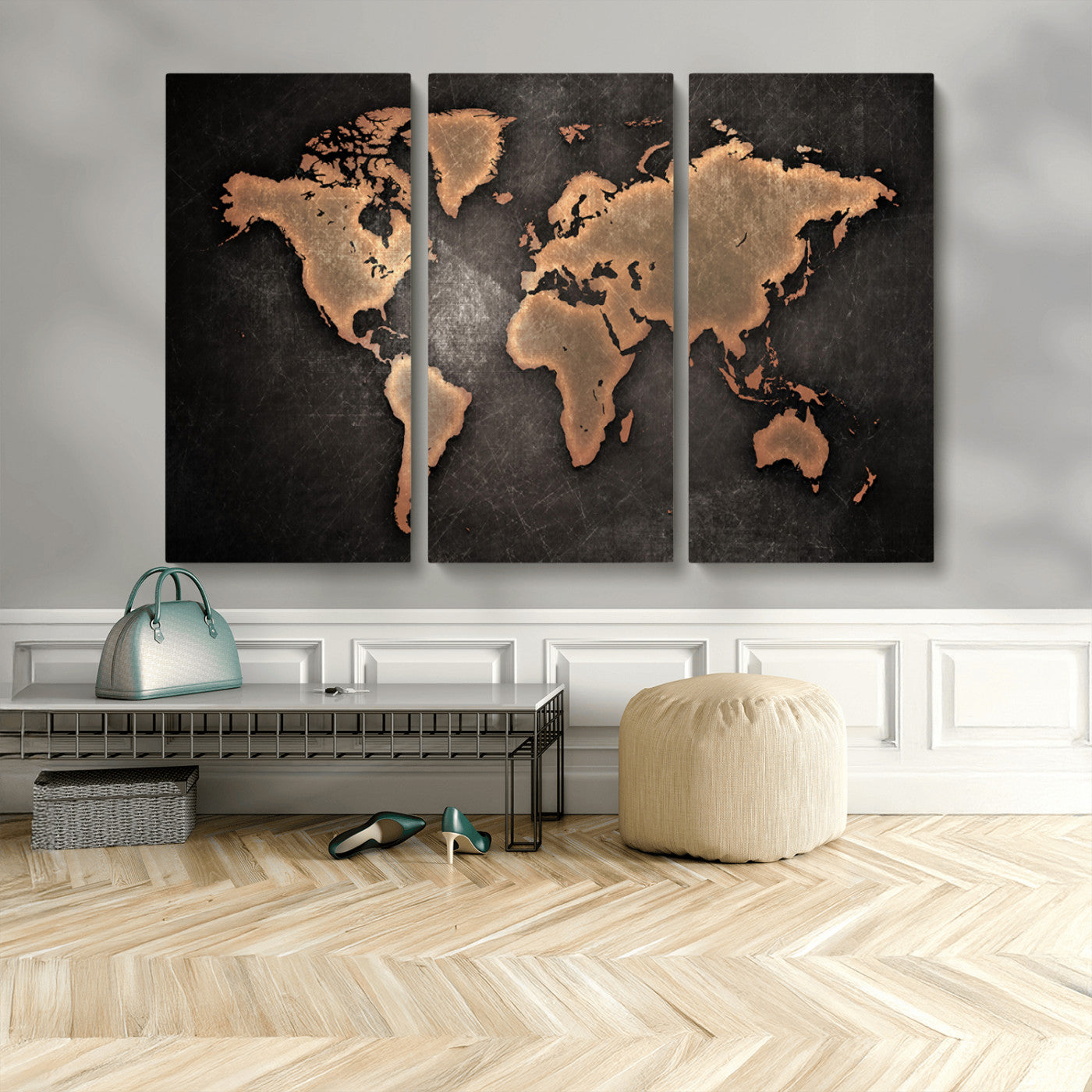 MGV-CV-48X32-3P - Push Pin World Map Canvas Print – Framed Wall Art for Couples to Track Their Travels – Anniversary