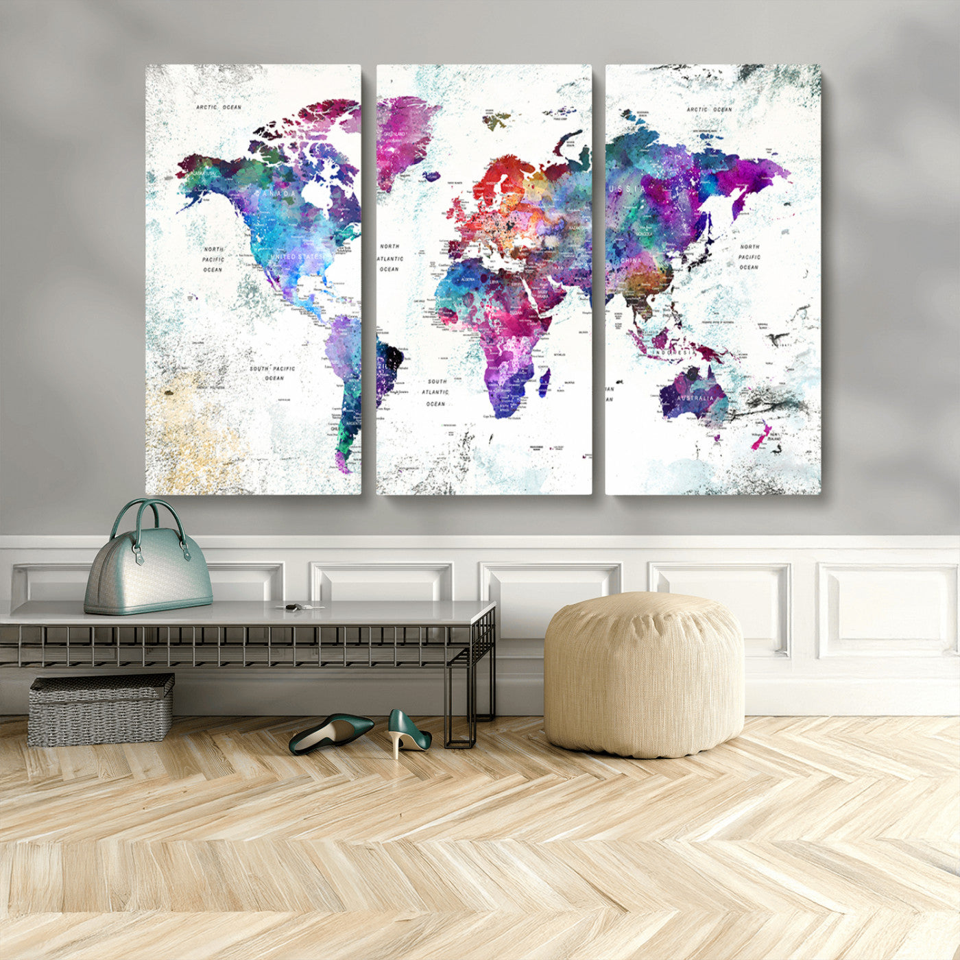 MGV-CV-48X32-3P - Push Pin World Map Canvas Print – Framed Wall Art for Couples to Track Their Travels – Anniversary
