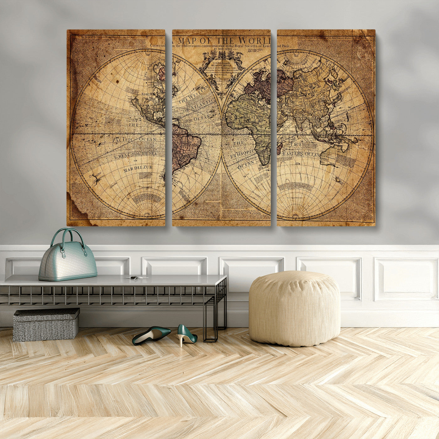 MGV-CV-48X32-3P - Push Pin World Map Canvas Print – Framed Wall Art for Couples to Track Their Travels – Anniversary