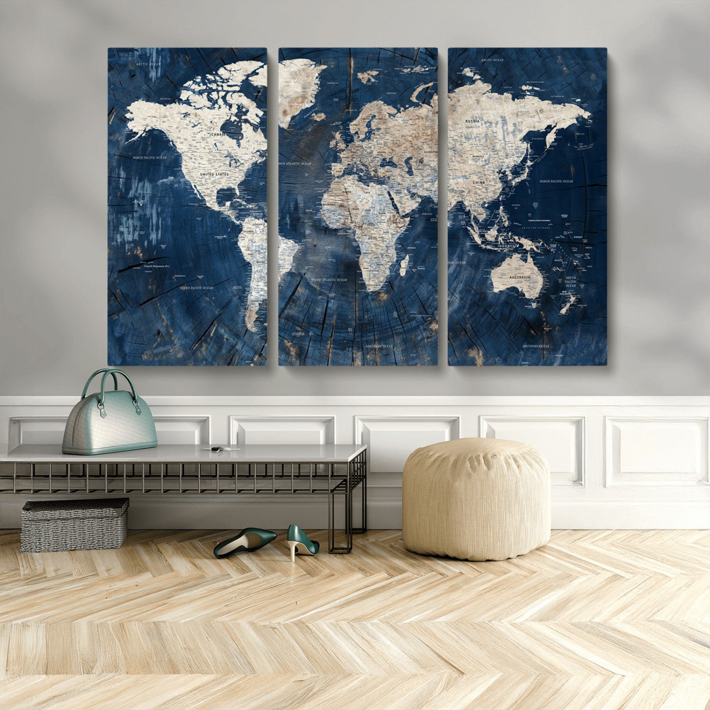 MGV-CV-48X32-3P - Push Pin World Map Canvas Print – Framed Wall Art for Couples to Track Their Travels – Anniversary