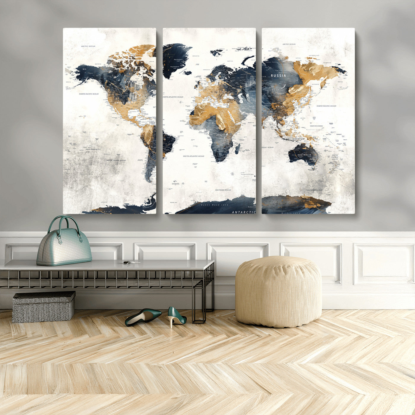 MGV-CV-48X32-3P - Push Pin World Map Canvas Print – Framed Wall Art for Couples to Track Their Travels – Anniversary