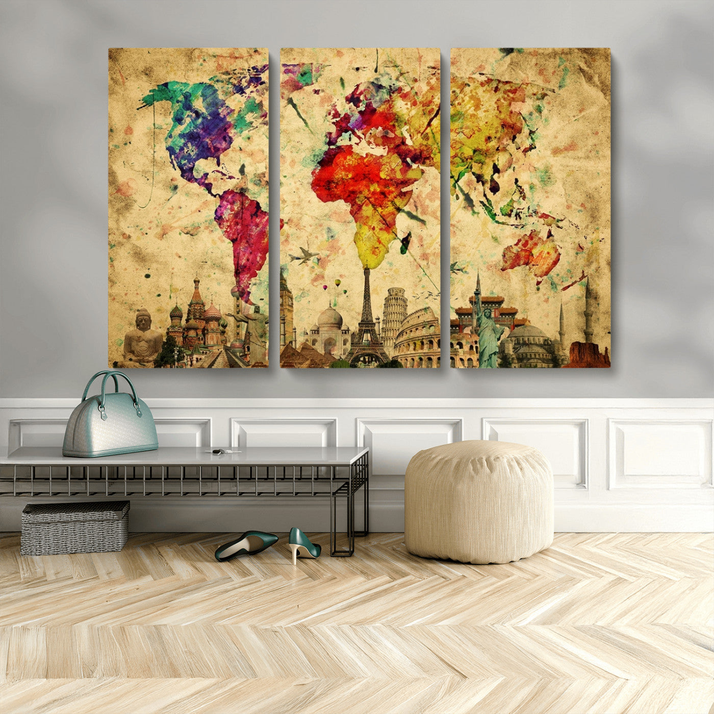 MGV-CV-48X32-3P - Colorful World Map Wall Art World Map Canvas Print