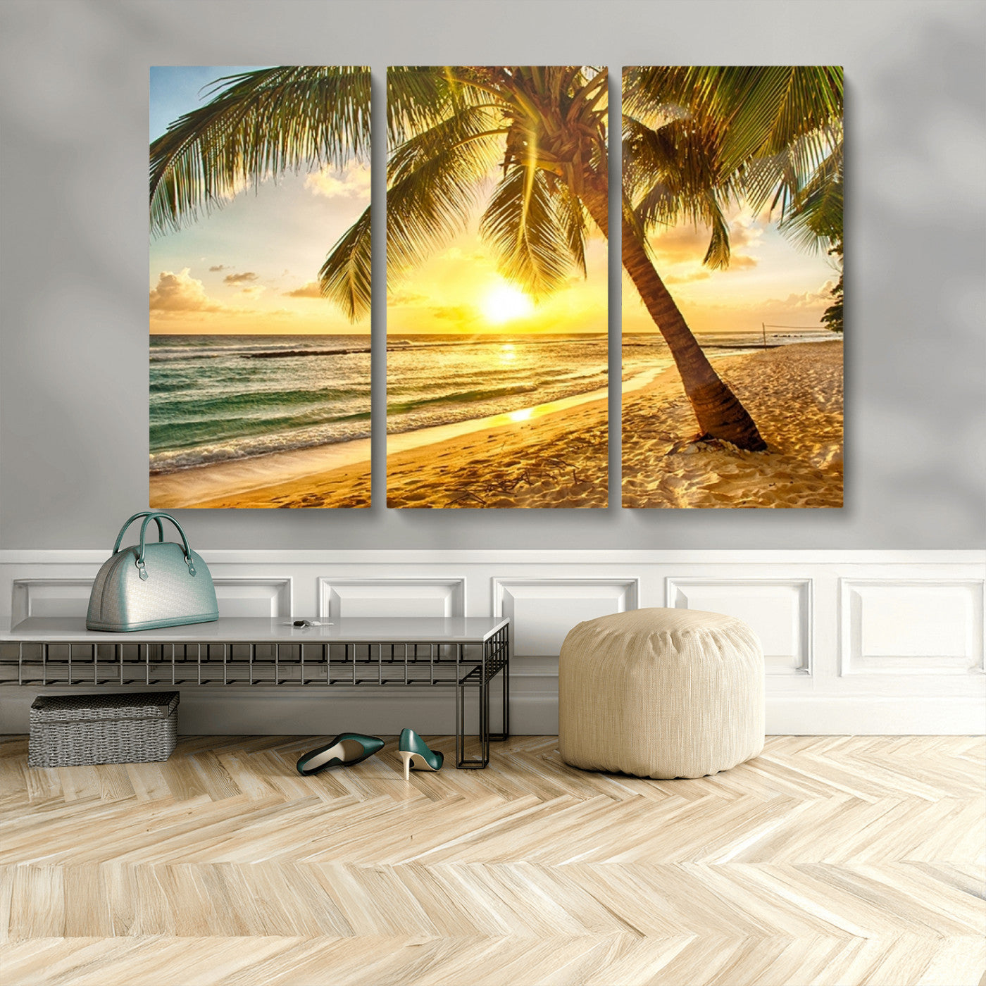 MGV-CV-48X32-3P - Beach Sunset Canvas Wall Art Print - Tropical Beach Canvas Wall Art Print – Vibrant Palm Trees and