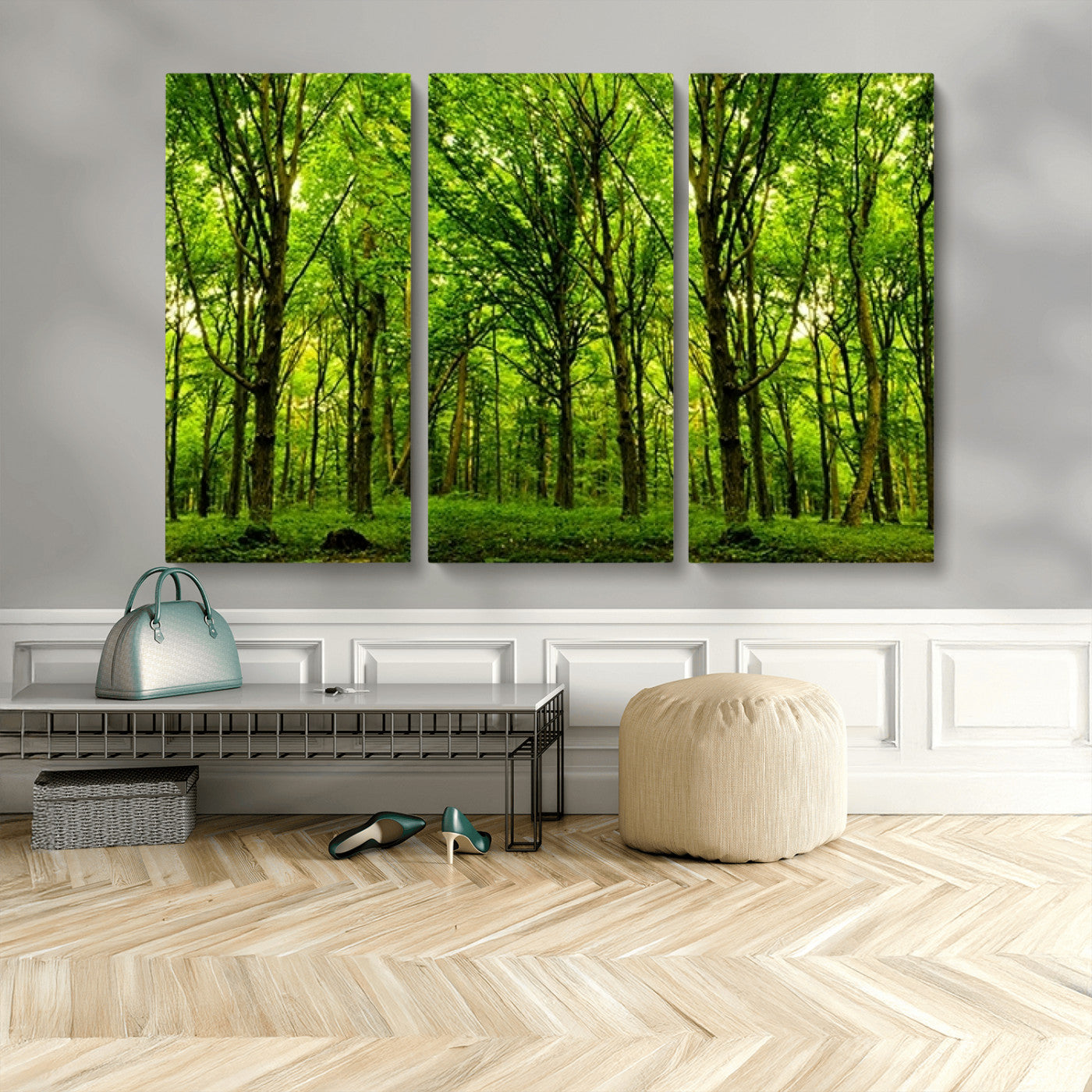 MGV-CV-48X32-3P - Lush Green Forest Canvas Print | 3-Panel Forest Wall Art | Nature Landscape for Living Room