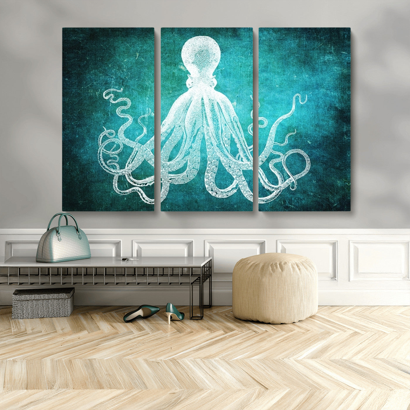 MGV-CV-48X32-3P - Green Octopus Abstract Wall Art Canvas Print