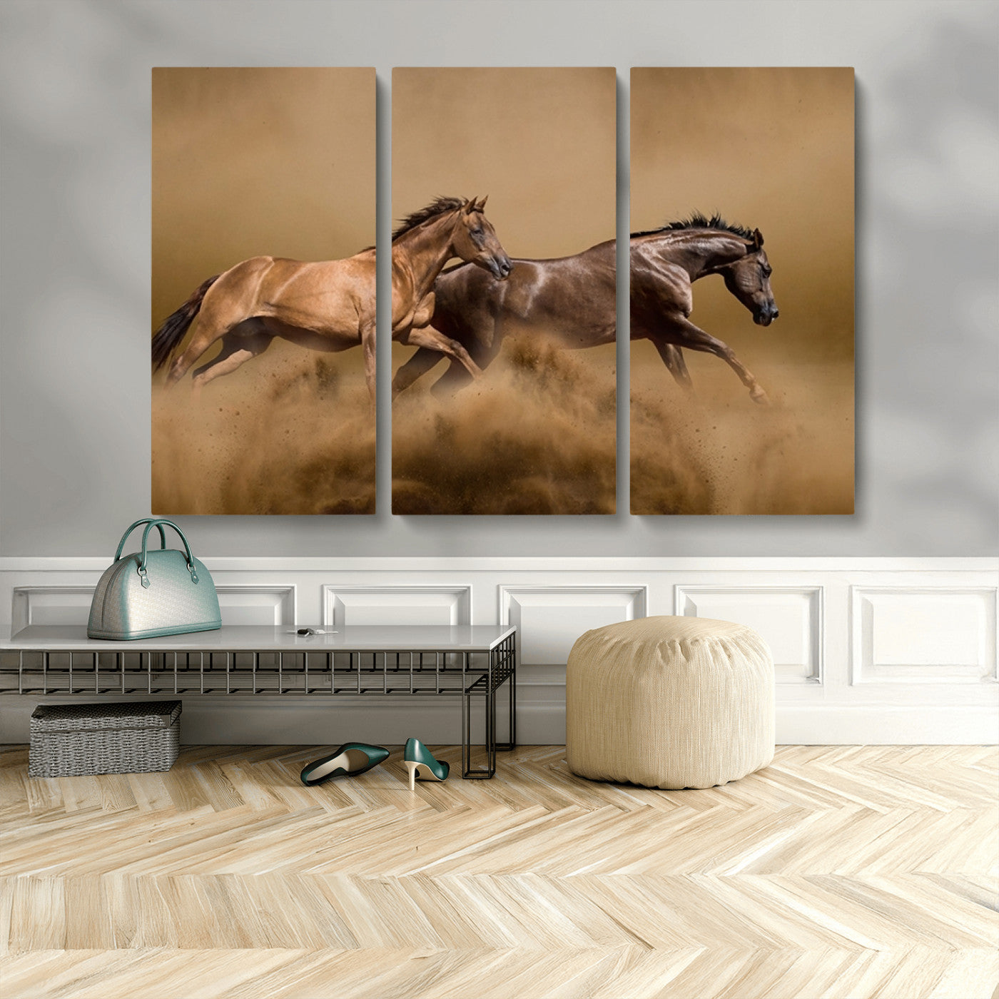 MGV-CV-48X32-3P - Large Wall Art Animal Canvas Print - Two Running Brown Horses