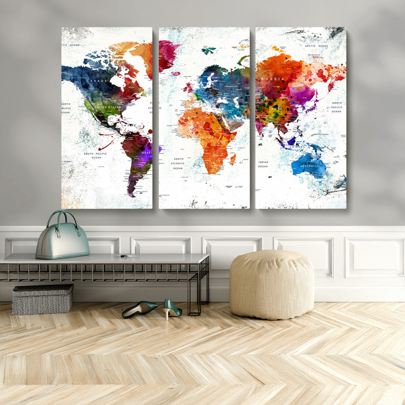 MGV-CV-48X32-3P - Push Pin World Map Canvas Print – Framed Wall Art for Couples to Track Their Travels – Anniversary