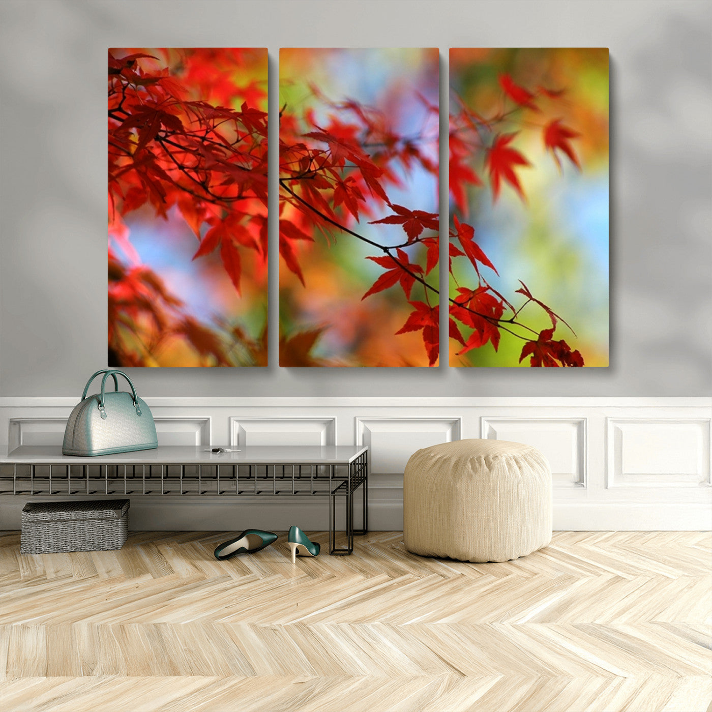 MGV-CV-48X32-3P - Red Leaves Autumn Forest Wall Art Canvas, Red Leaves Autumn Forest Canvas Print