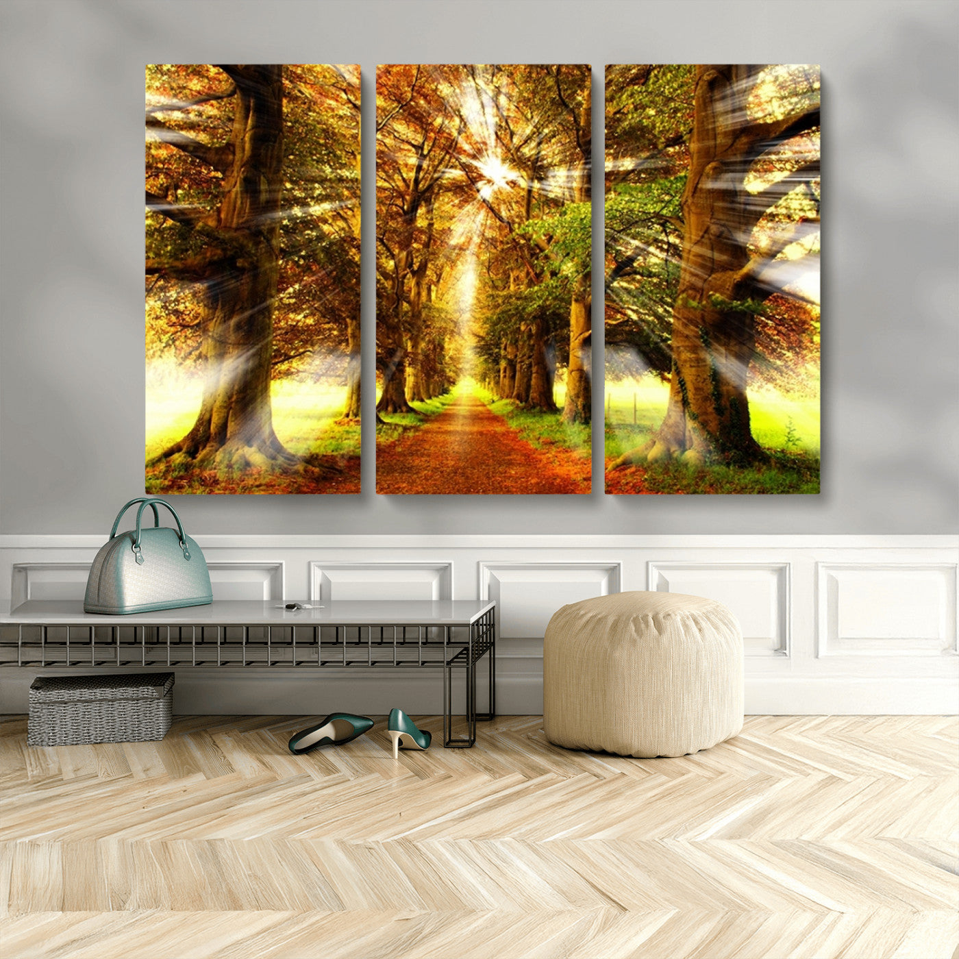 MGV-CV-48X32-3P - Sunshine in Forest and Trees Wall Art Canvas Print